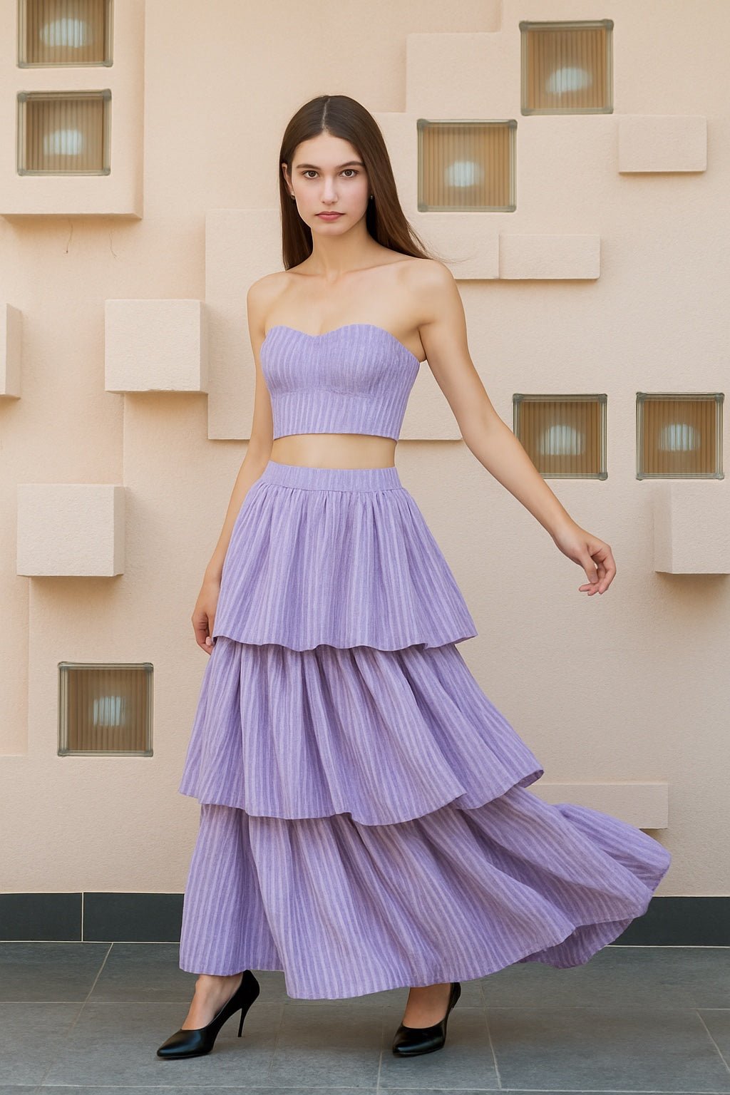 Purple Corset & Skirt in Recycled Cotton – Womens Set on Brown Living™. SKU: BL_HOA121. Img 1.