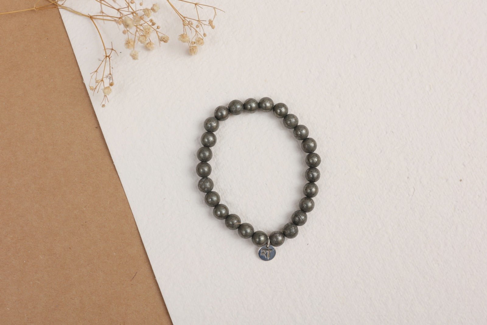 Pyrite Bracelet | Handmade Healing Crystal Jewelry – Womens Bracelets by Rā The Studio available on Brown Living™. . SKU: RA - BR - PYR - 01. Img 2.