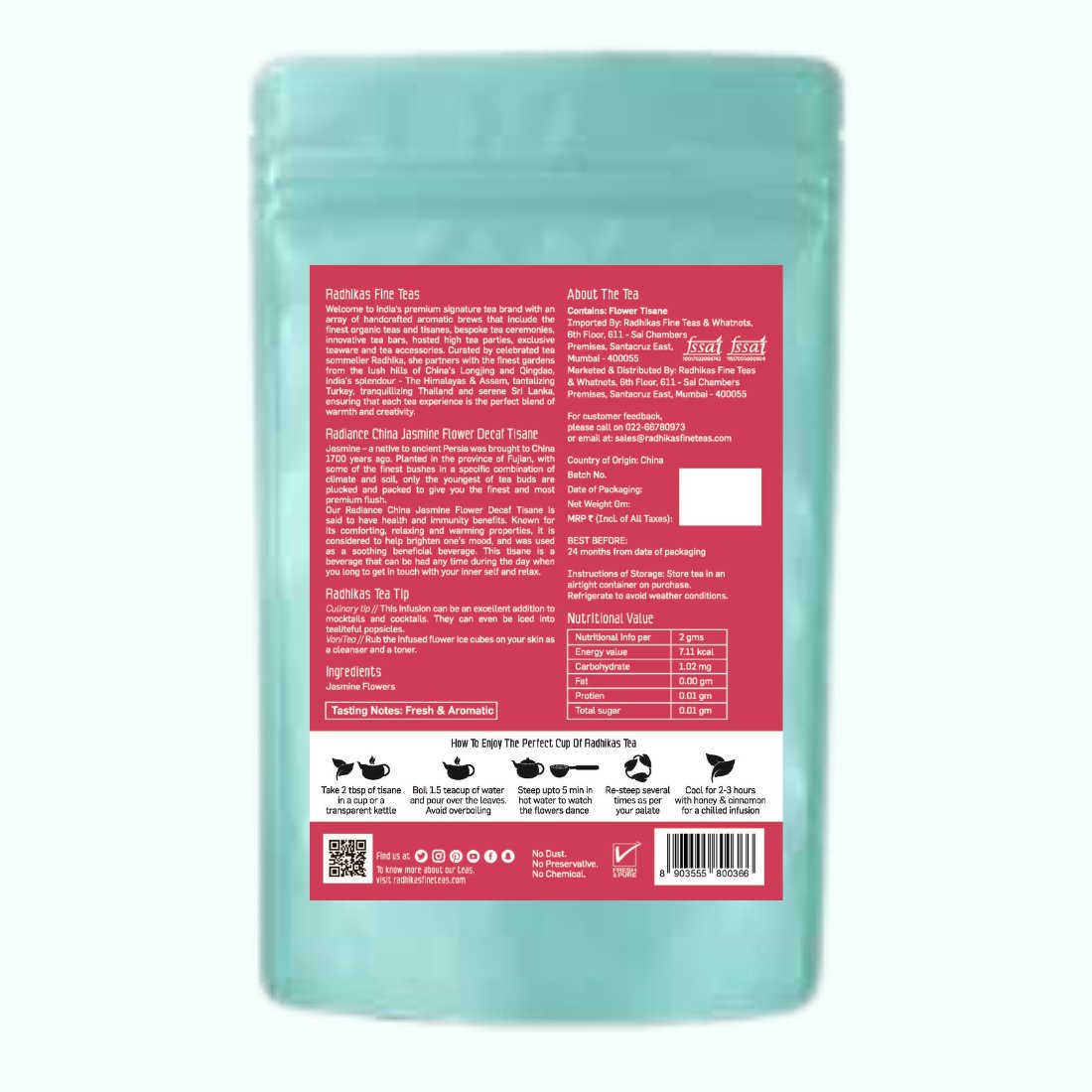 RADIANCE - China Jasmine Flower Decaf Tisane - 50 g | Verified Sustainable by Brown Living™