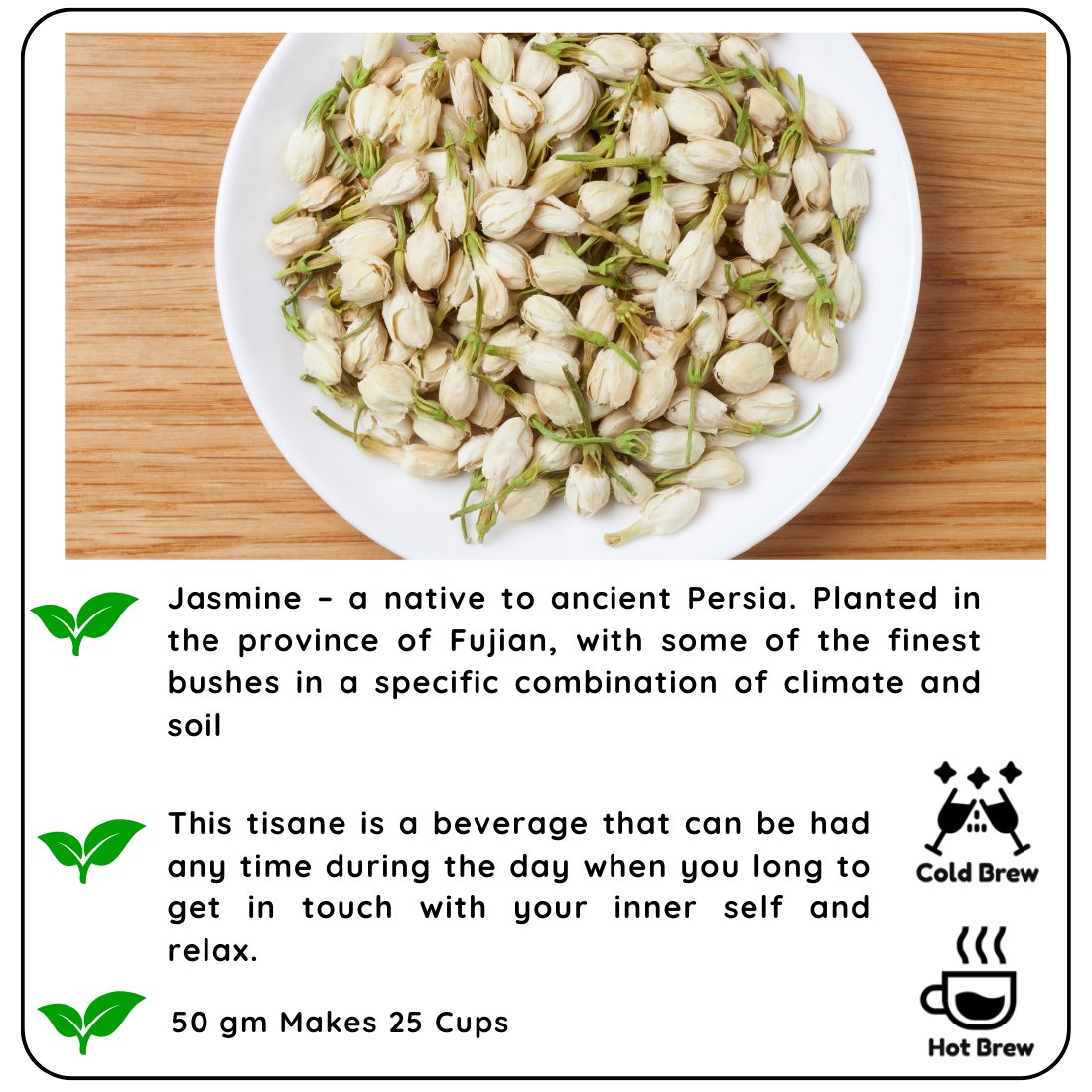 RADIANCE - China Jasmine Flower Decaf Tisane - 50 g | Verified Sustainable by Brown Living™