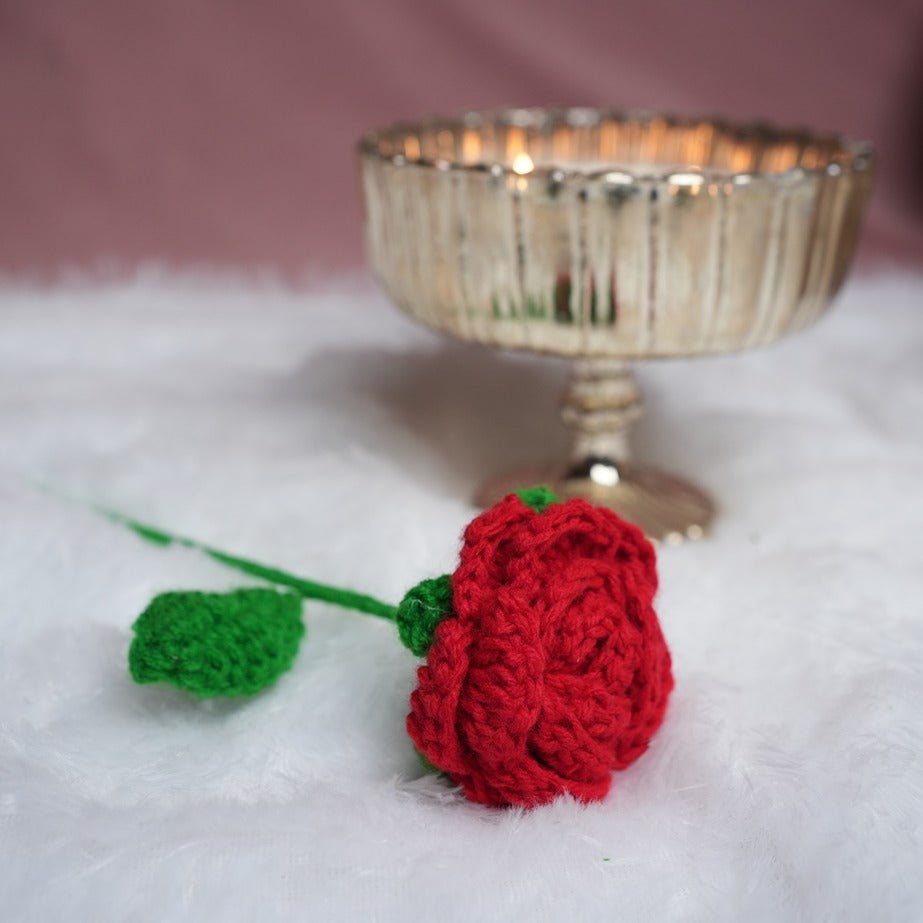 Radiant Red Crochet Rose Bloom | Handcrafted Floral Décor – Home Decor on Brown Living™. SKU: DF-396. Img 2.