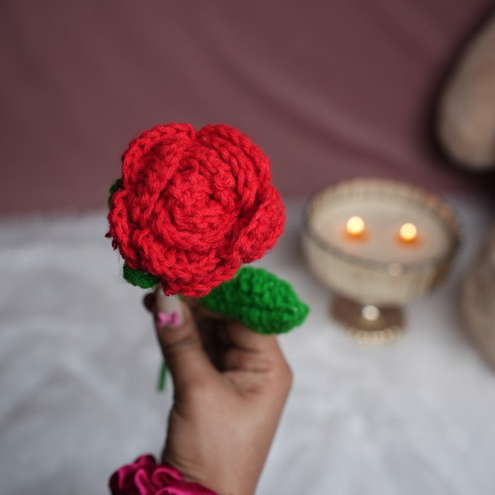 Radiant Red Crochet Rose Bloom | Handcrafted Floral Décor – Home Decor on Brown Living™. SKU: DF-396. Img 8.