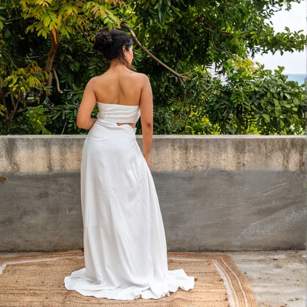 Rain Clouds White Tencel Gown For Women | Soft & Breathable Dress – Womens Dress on Brown Living™. SKU: JDS5030XS. Img 4.