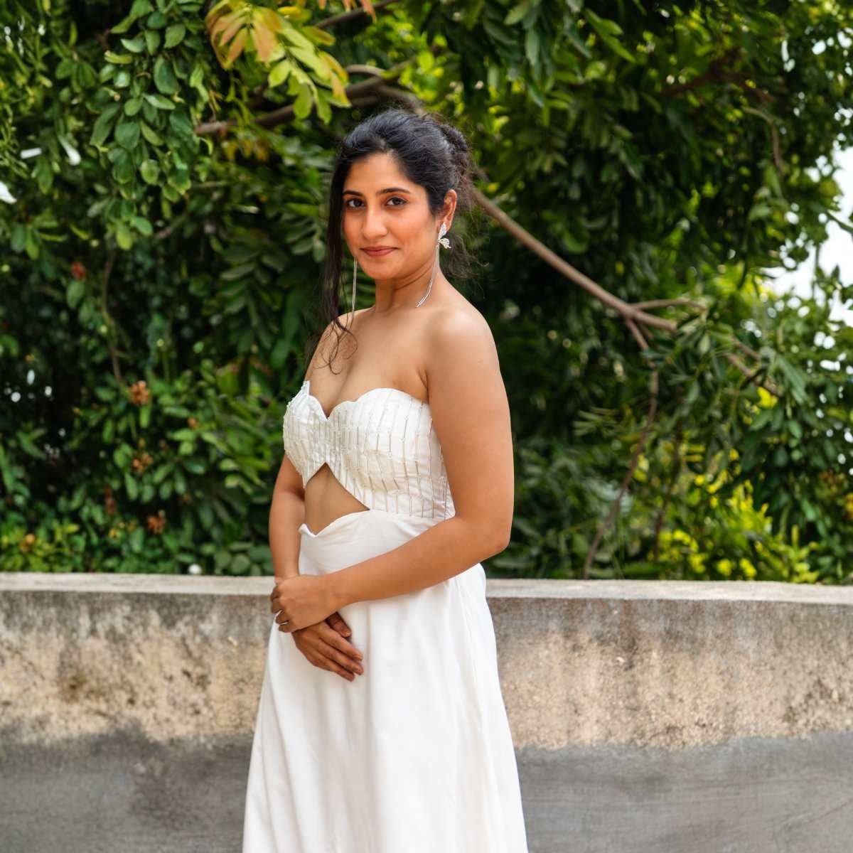 Rain Clouds White Tencel Gown For Women | Soft & Breathable Dress – Womens Dress on Brown Living™. SKU: JDS5030XS. Img 3.