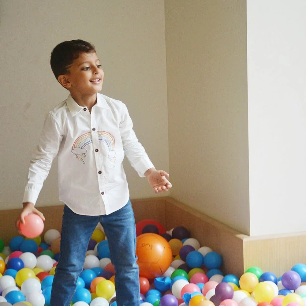 Rainbow Embroidered Cotton Shirt – Kids Shirts on Brown Living™. SKU: RECS - W01. Img 7.