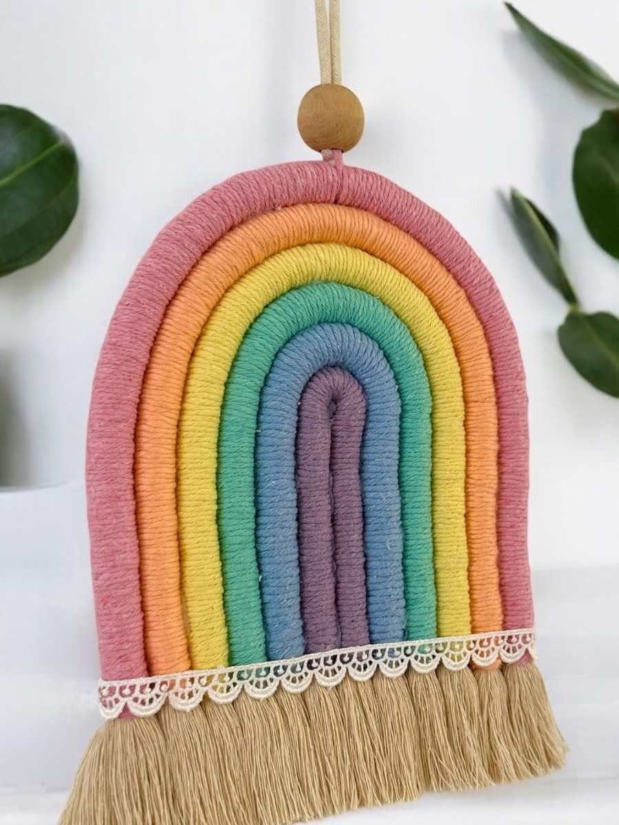 Rainbow Pastel Wall Hanging Décor – Aesthetic Boho Home Accent – Wall Decor on Brown Living™. SKU: RBWPWH013. Img 3.