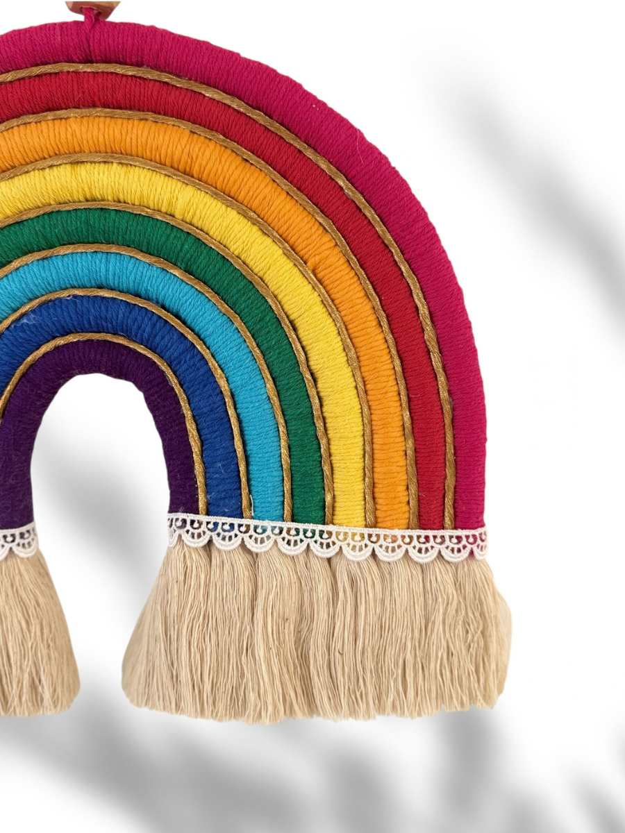 Rainbow Wall Hanging Décor – Solid Color Boho Home Accent Art – Wall Decor on Brown Living™. SKU: RBWWH012. Img 3.