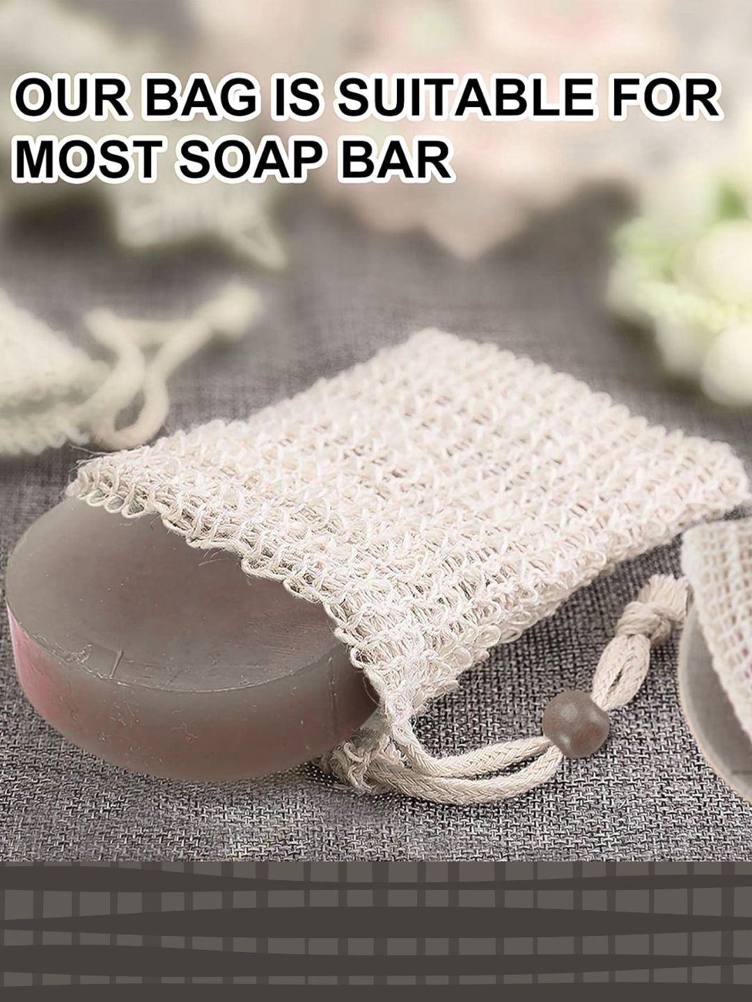 Ramie Soap Saver Pouch Pack of 2 | Natural Fibre Soap Bags – Bath Accessories on Brown Living™. SKU: KOE015-SS-2. Img 2.