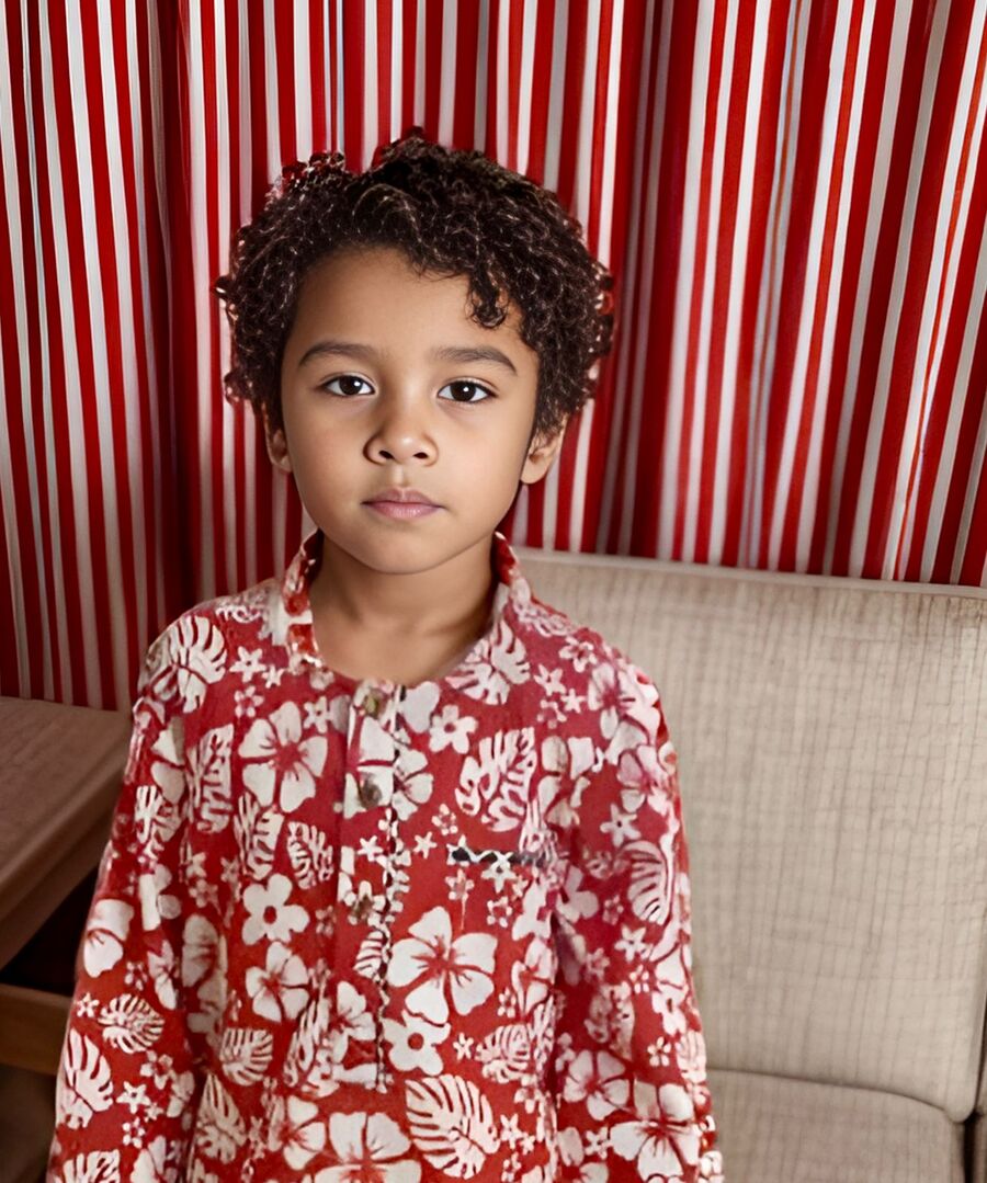 Rang Do Lal Kurta | Leaf Print Red Cotton Kurta for Boys – Kids Ethnic Sets on Brown Living™. SKU: ZBRLPKA. Img 1.