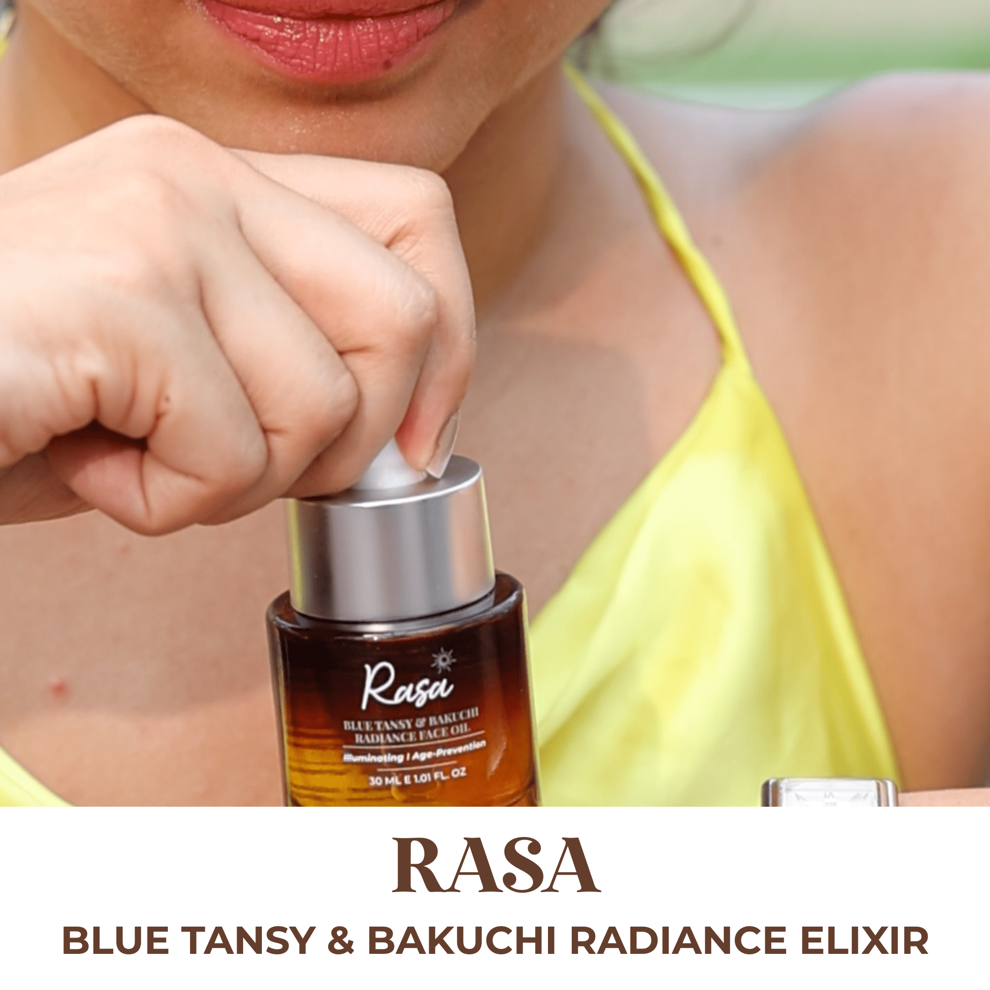 Rasa - Blue Tansy & Bakuchi Radiance Elixir – Face Serum on Brown Living™. SKU: ORG-RASA-30. Img 6.