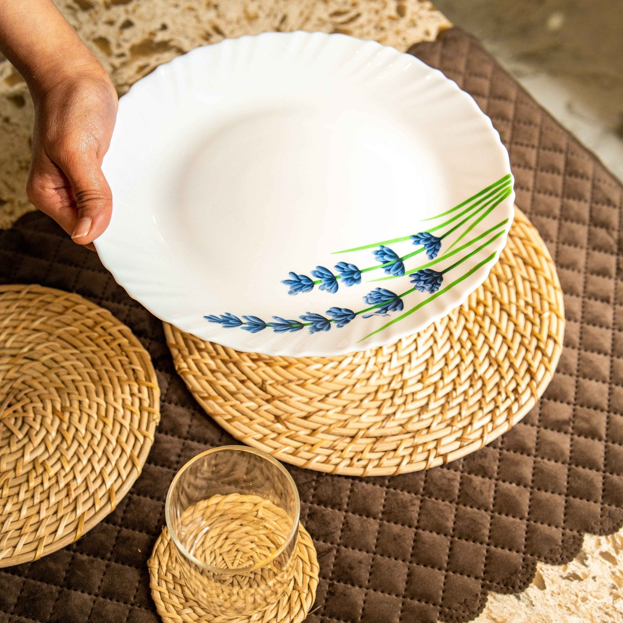 Rattan Table Mats | Handwoven, Eco - Friendly Dining Placemats – Table Linens by AJAARA available on Brown Living™. Pack Of 2 . SKU: SYMTA001 - 2. Img 1.