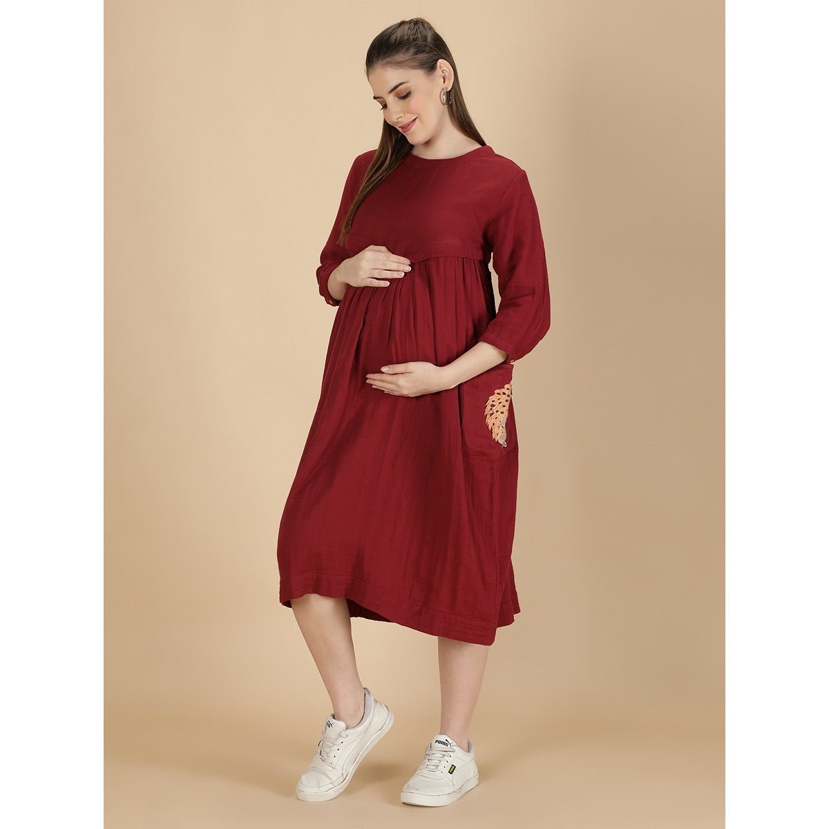 Red Hopping Hedgehog Dress Mama | Cotton Maternity Dress – Womens Maternity Wear on Brown Living™. SKU: MCBL146-. Img 1.