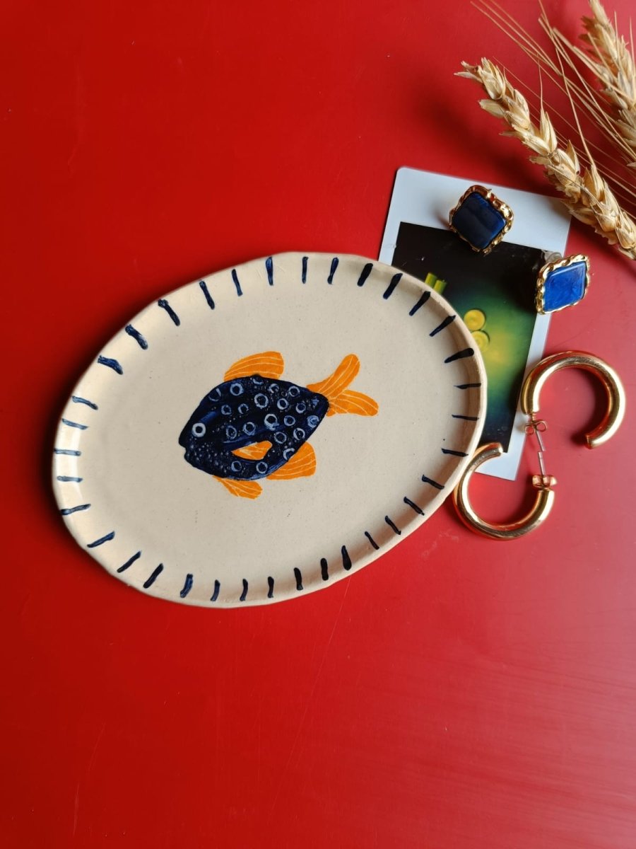 Red Moon Ceramic Dessert Plate – A Versatile Studio - Made Piece – Trays & Platters by Rasa Home available on Brown Living™. Fish & Flow Dessert Tray - Studio Pottery . SKU: CTT01. Img 4.
