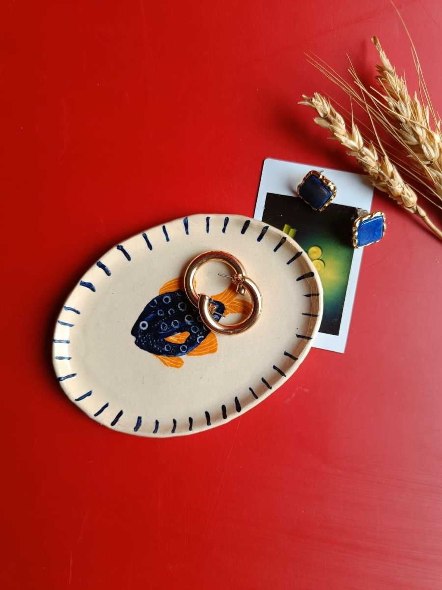 Red Moon Ceramic Dessert Plate – A Versatile Studio - Made Piece – Trays & Platters by Rasa Home available on Brown Living™. Fish & Flow Dessert Tray - Studio Pottery . SKU: CTT01. Img 5.