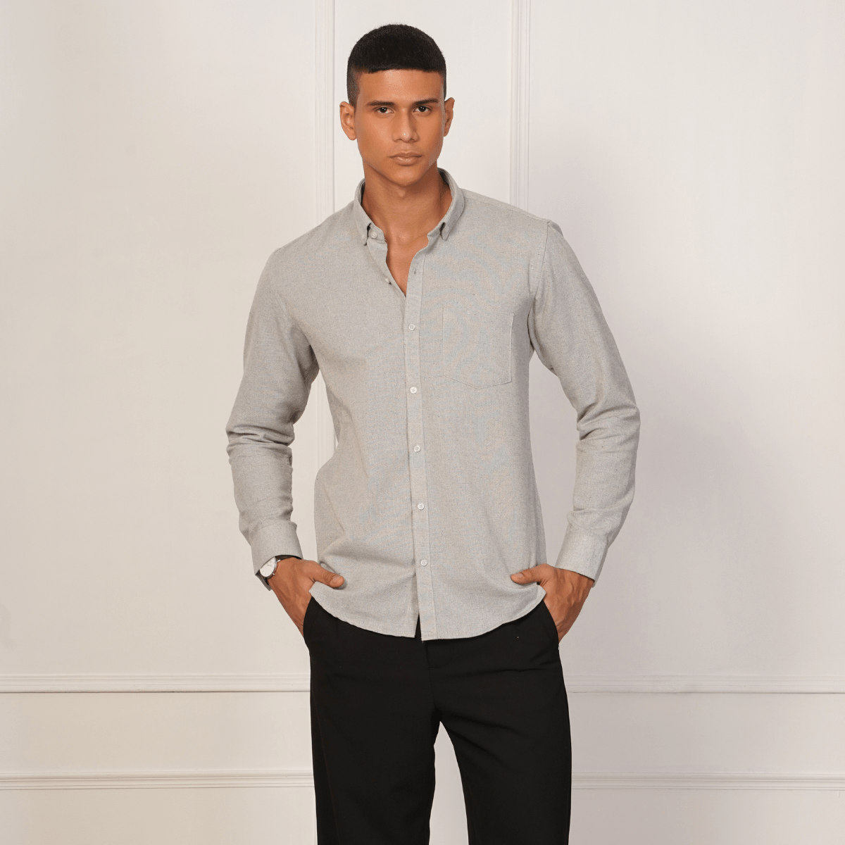 Regular Fit Full Sleeve Button Down Collar Shirt For Men | Sage Grey – Mens Shirt on Brown Living™. SKU: F - S1017 - M. Img 6.