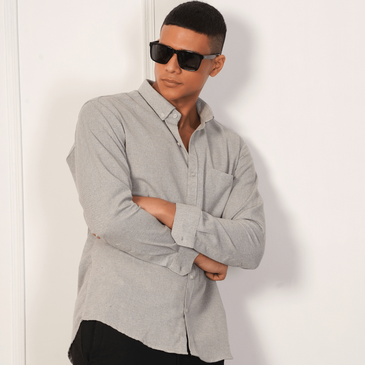 Regular Fit Full Sleeve Button Down Collar Shirt For Men | Sage Grey – Mens Shirt on Brown Living™. SKU: F - S1017 - M. Img 2.