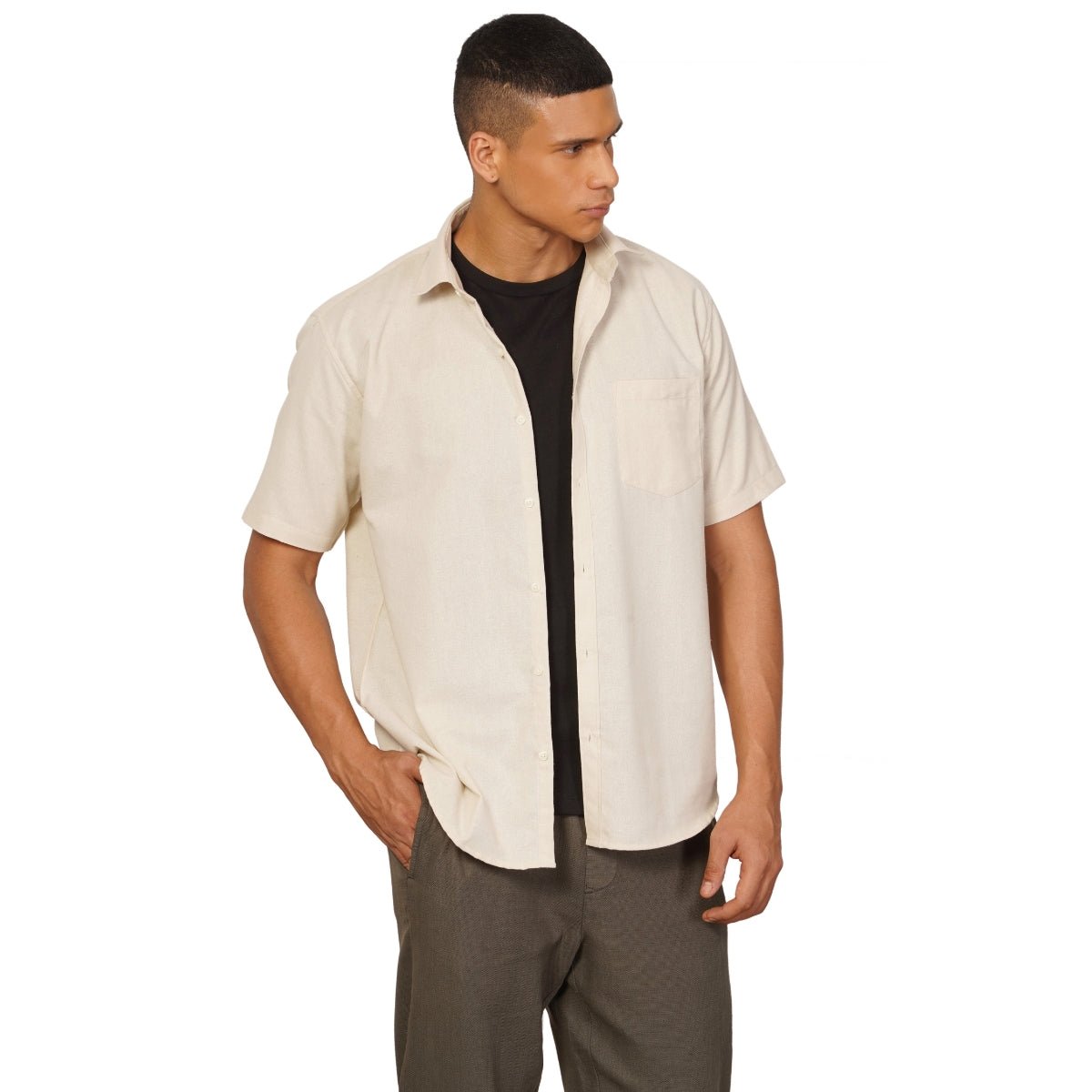 Regular Fit Half Sleeve Button Down Collar Shirt For Men | Ivory – Men Shirt on Brown Living™. SKU: H-F-1012-M. Img 6.