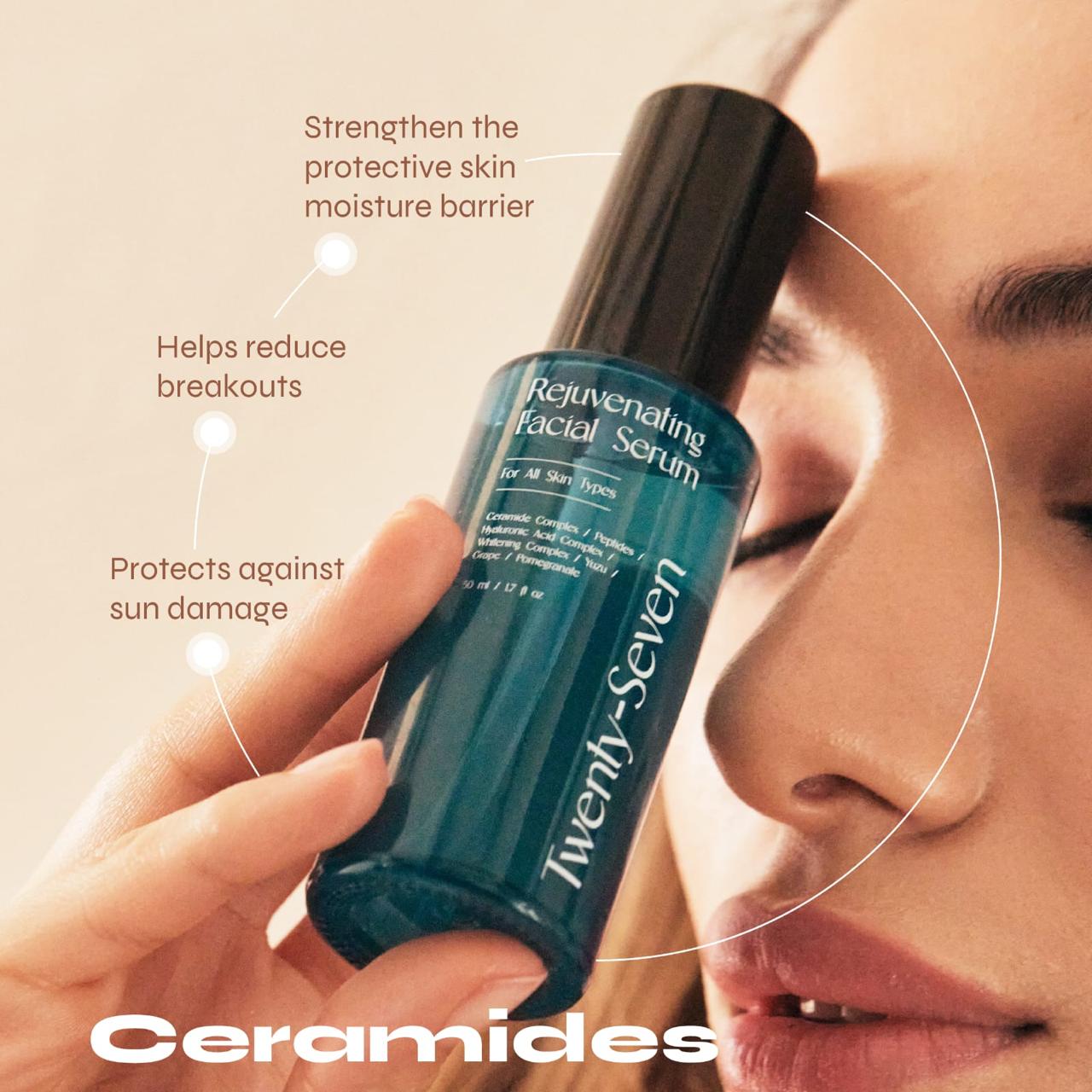 Rejuvenating Facial Serum with Ceramides, Peptides and Hyaluronic Acid – Face Serum on Brown Living™. SKU: TS24003. Img 2.