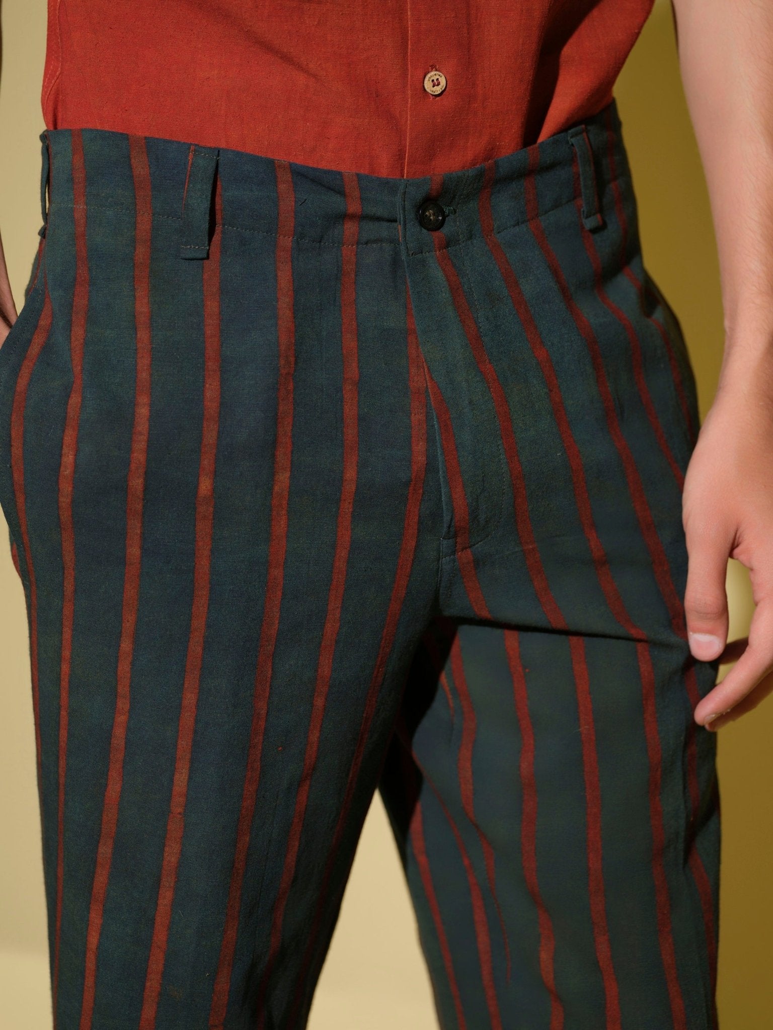 Rekha - Bamboo Linen Stripe Pant – Mens Pants by Vasudhaa Vastrram available on Brown Living™. 32 . SKU: VBLPT632001M5001. Img 5.
