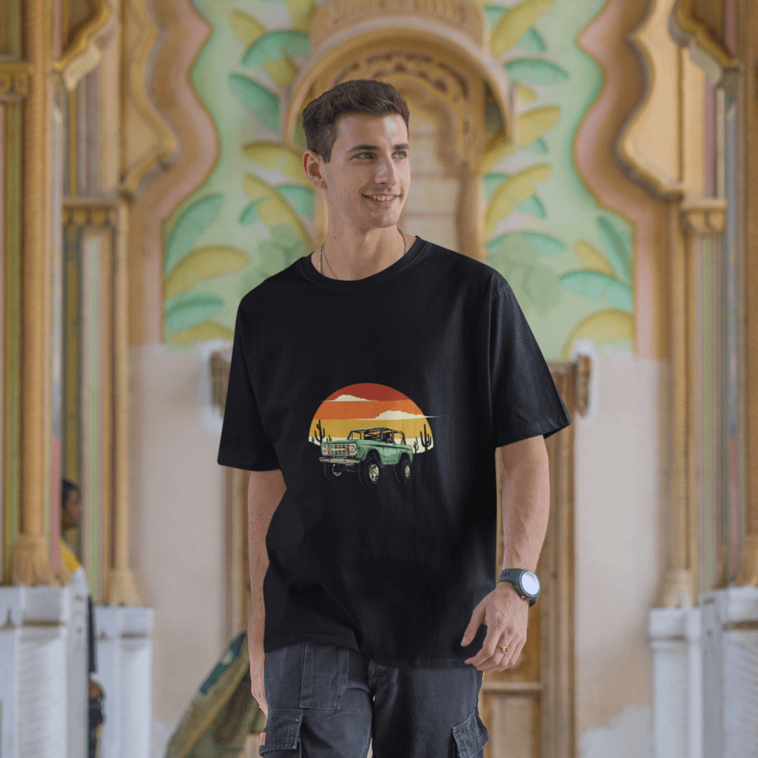 Retro Drive Black | Hemp T-Shirt | Unisex – Mens T-Shirt on Brown Living™. SKU: RetroDrive-S. Img 5.
