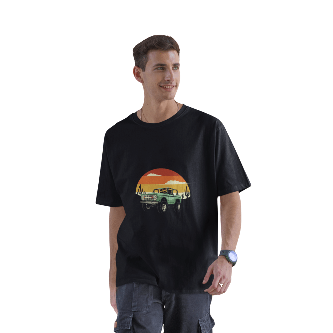 Retro Drive Black | Hemp T-Shirt | Unisex – Mens T-Shirt on Brown Living™. SKU: RetroDrive-S. Img 1.