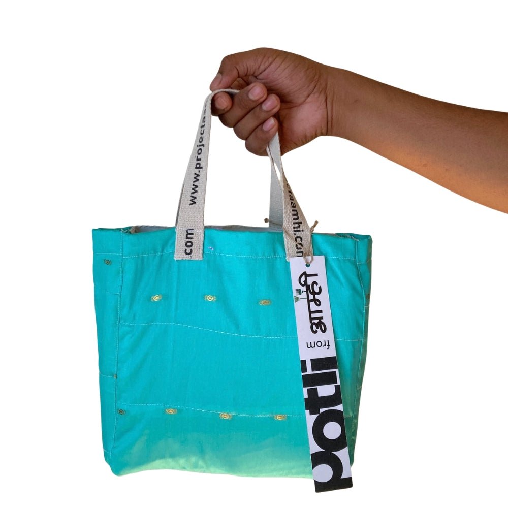 Reusable Tiffin Bag Upcycled Lunch Carry Bag – Bags on Brown Living™. SKU: ASWMTIFBLUE. Img 10.