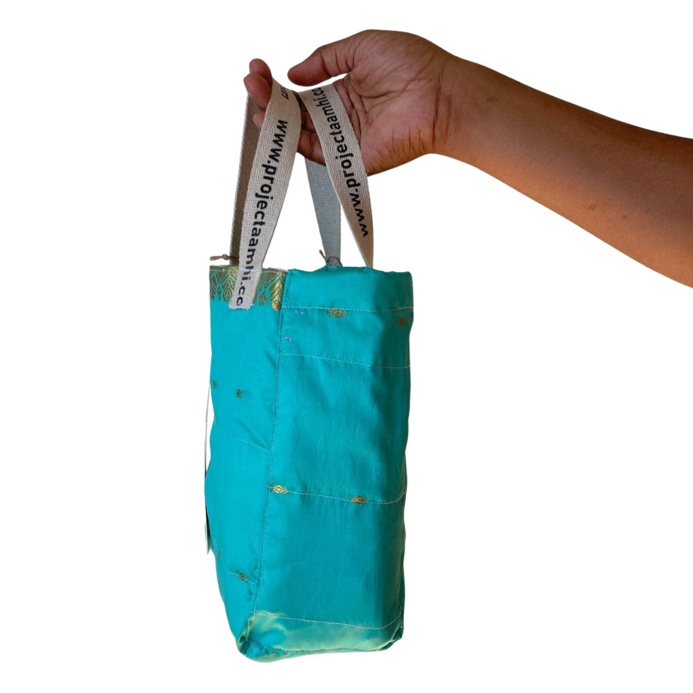 Reusable Tiffin Bag Upcycled Lunch Carry Bag – Bags on Brown Living™. SKU: ASWMTIFBLUE. Img 12.