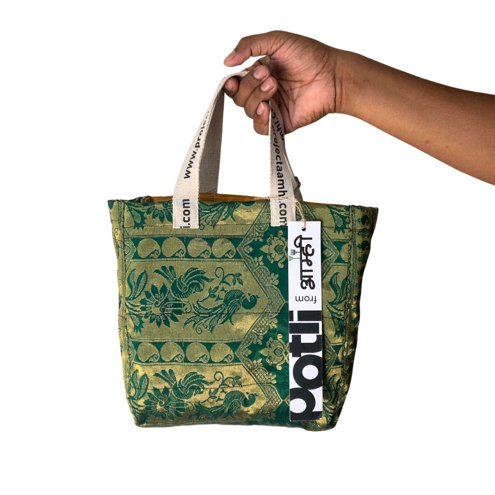 Reusable Tiffin Bag Upcycled Lunch Carry Bag – Bags on Brown Living™. SKU: ASWMTIFDKGREEN. Img 19.