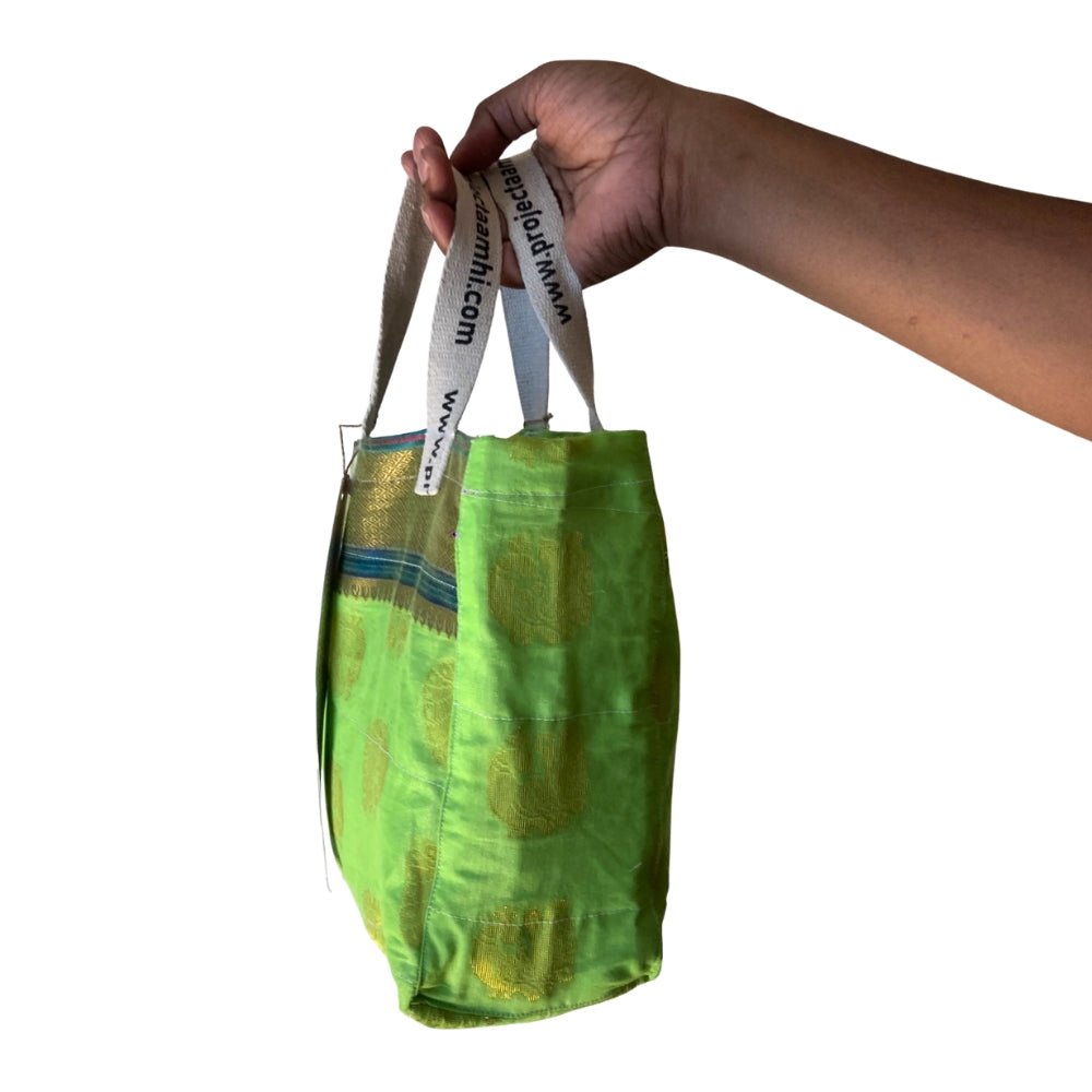 Reusable Tiffin Bag Upcycled Lunch Carry Bag – Bags on Brown Living™. SKU: ASWMTIFGREEN. Img 8.