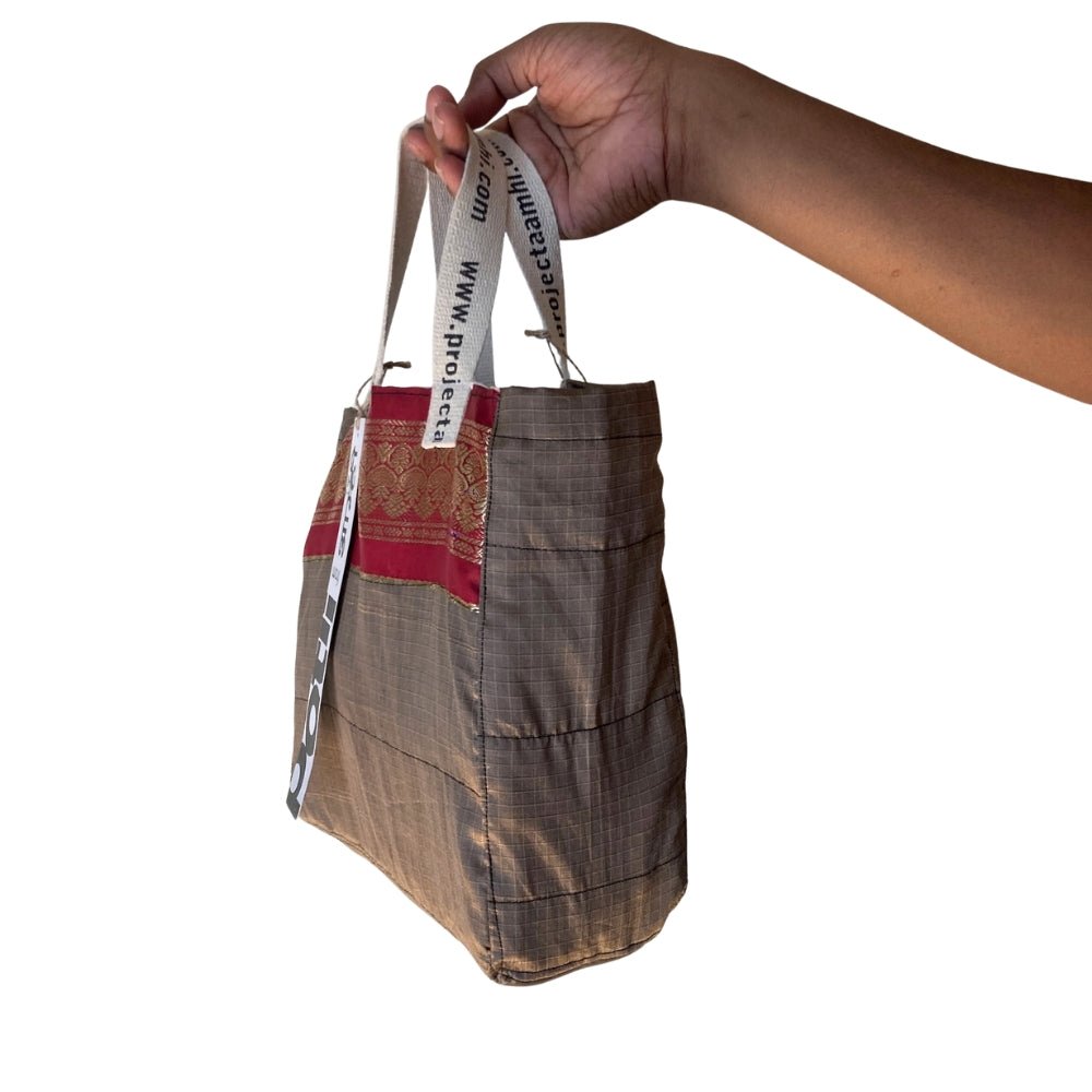 Reusable Tiffin Bag Upcycled Lunch Carry Bag – Bags on Brown Living™. SKU: ASWMTIFGREY. Img 14.