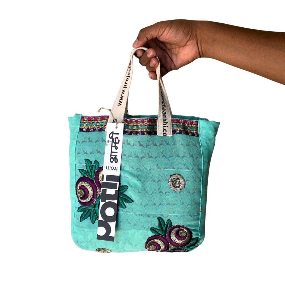 Reusable Tiffin Bag Upcycled Lunch Carry Bag – Bags on Brown Living™. SKU: ASWMTIFLTBLUE. Img 22.