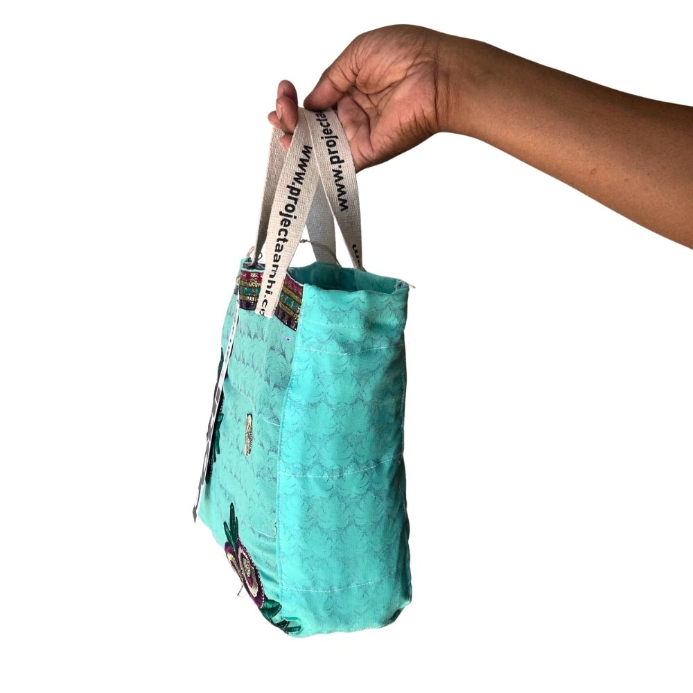 Reusable Tiffin Bag Upcycled Lunch Carry Bag – Bags on Brown Living™. SKU: ASWMTIFLTBLUE. Img 23.