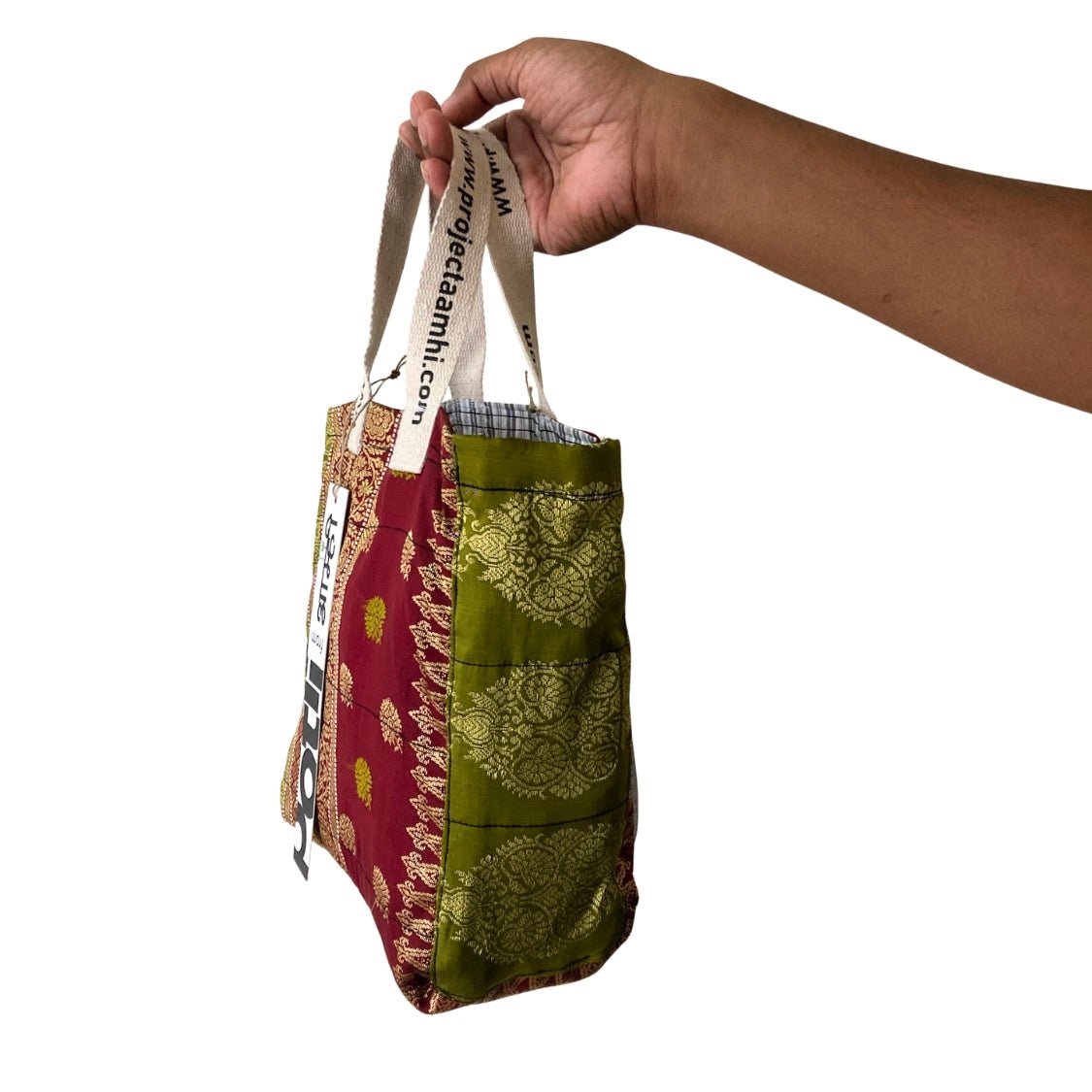 Reusable Tiffin Bag Upcycled Lunch Carry Bag – Bags on Brown Living™. SKU: ASWMTIFYELLWPRIN. Img 34.