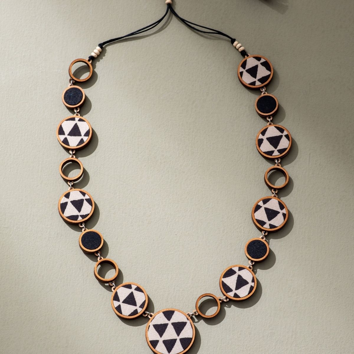 Reversible 2 - In - 1 Repurposed Fabric & Wood Necklace Earrings Set – Womens Earrings on Brown Living™. SKU: JCC030. Img 4.