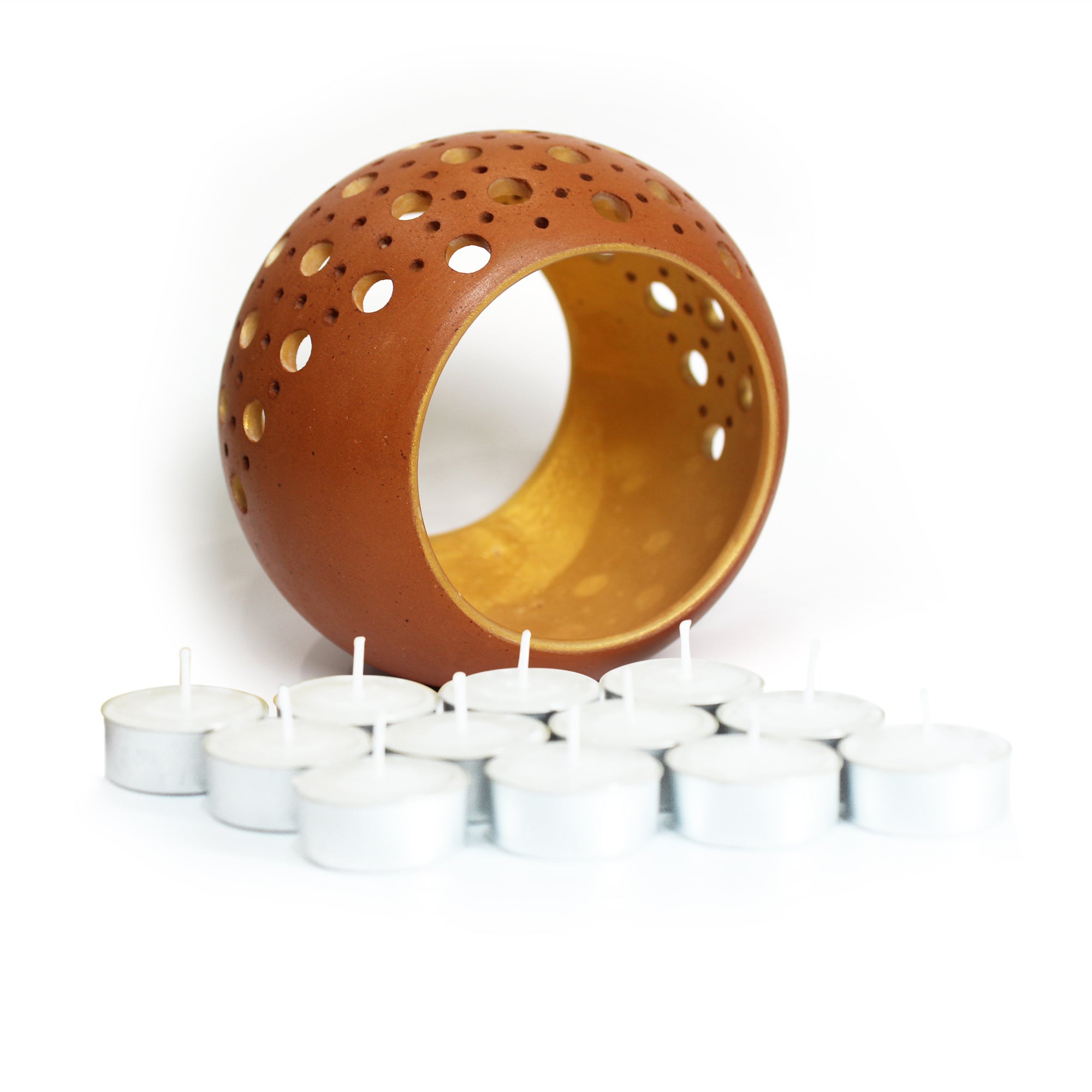 Ring Tea Light Holder with Soywax Tealights – Candles & Fragrances on Brown Living™. SKU: CH - RNG - L1. Img 6.