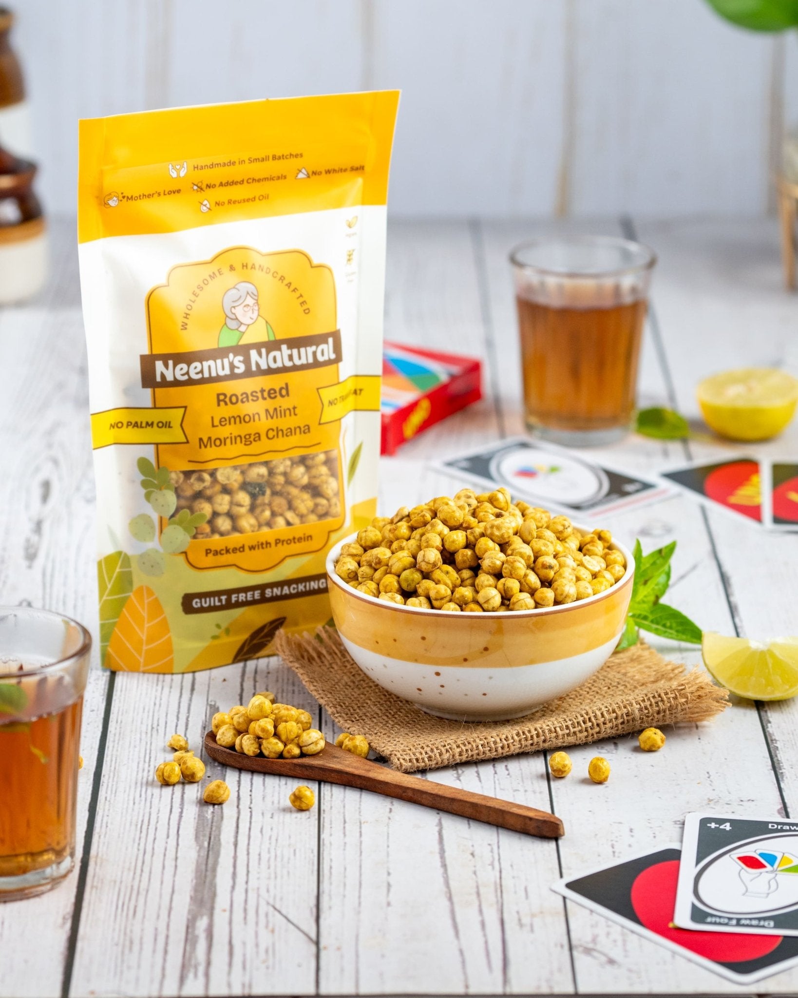 Roasted Lemon Moringa Mint Channa – Crunchy, Zesty, Healthy Snack – Healthy Snacks on Brown Living™. SKU: NN_10. Img 1.