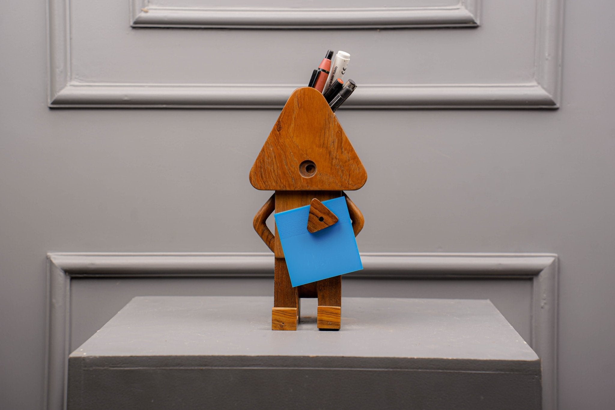 Robot Pen Holder | Wooden Desk Organizer | Creative Stationery Stand – Desk Organizers on Brown Living™. SKU: RN. Img 1.