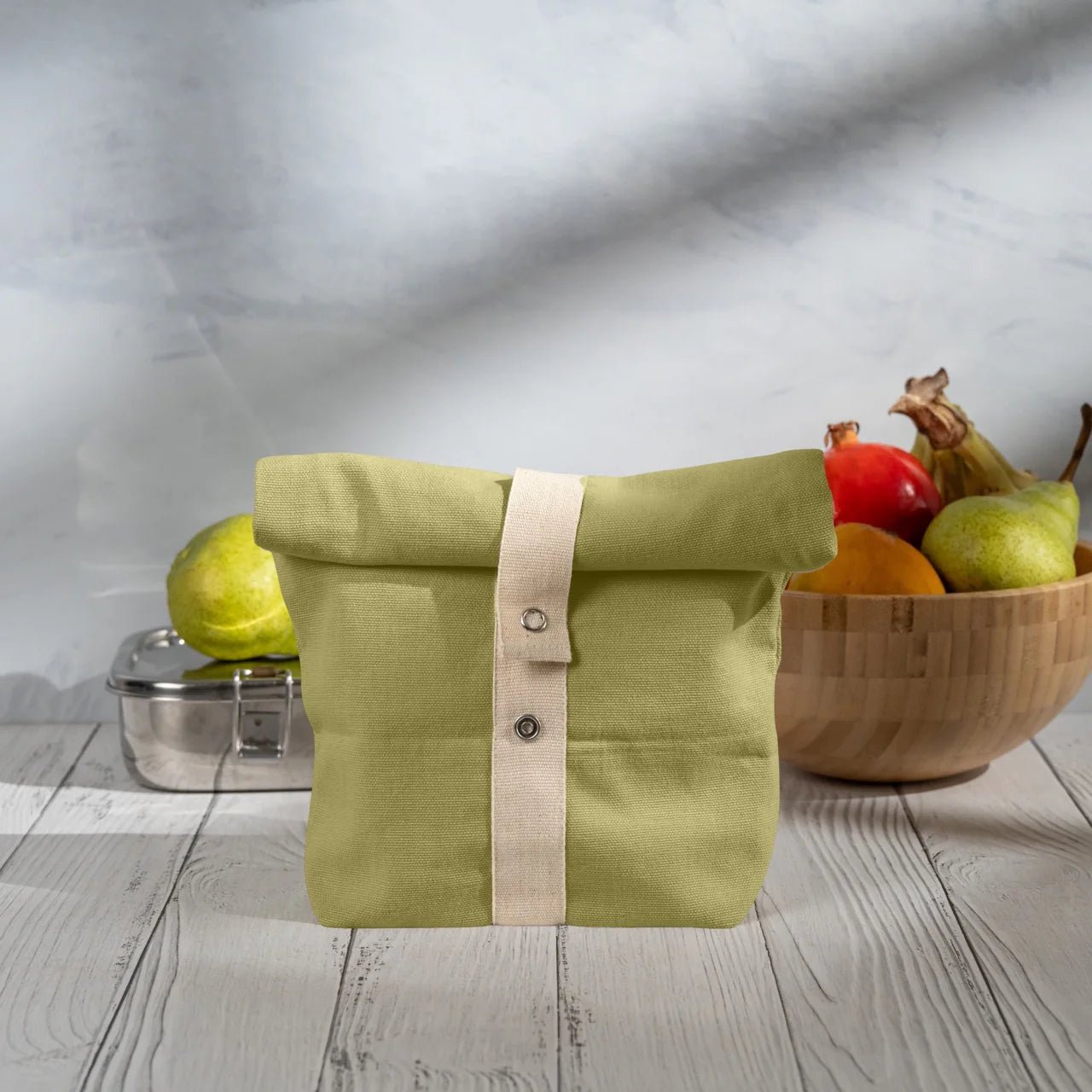 Roll Top Snack Bag in Organic Cotton – Food Wraps on Brown Living™. SKU: RTSB-OC-CP. Img 1.