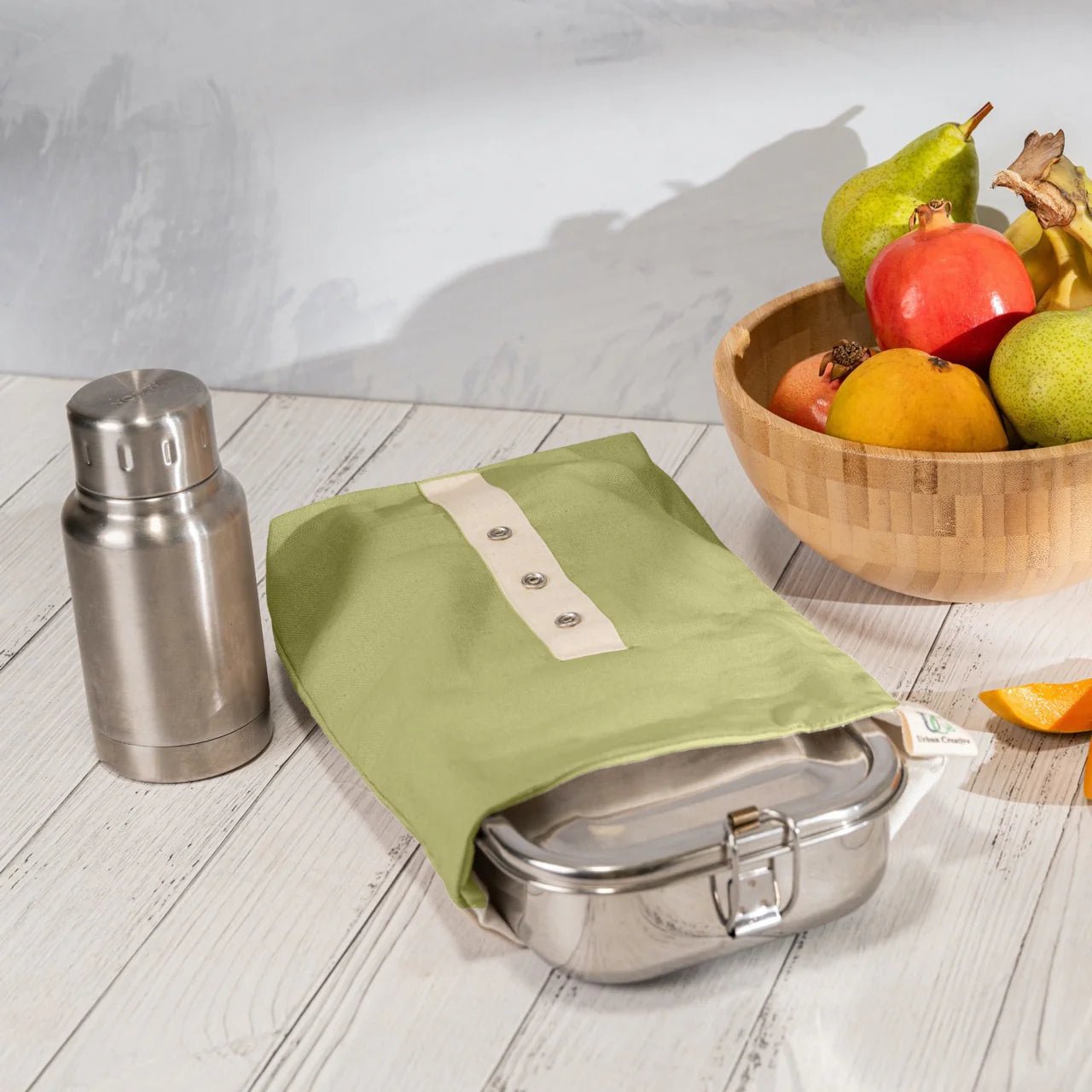 Roll Top Snack Bag in Organic Cotton – Food Wraps on Brown Living™. SKU: RTSB-OC-CP. Img 2.