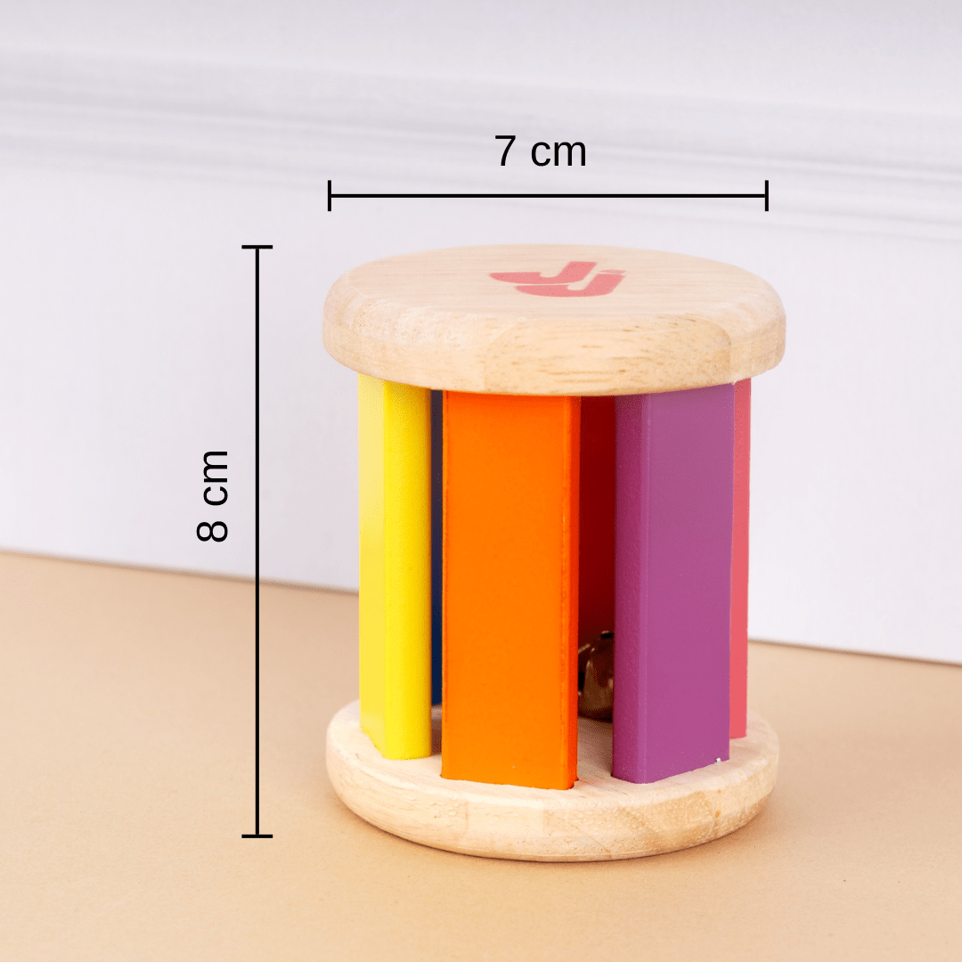 Rolling Drum Rattle | Encourages Grasp, Crawling & Tummy Time – Wooden Toys on Brown Living™. SKU: JNJ0011. Img 6.