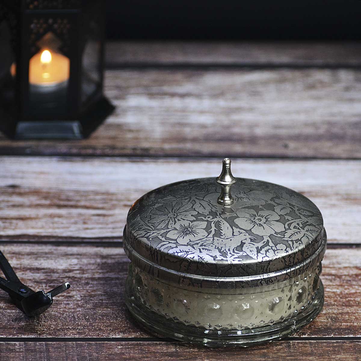 Lavender Glass Pot Soy Wax Candle with Metal Lid – Candles & Fragrances on Brown Living™. SKU: ANCA017. Img 2.