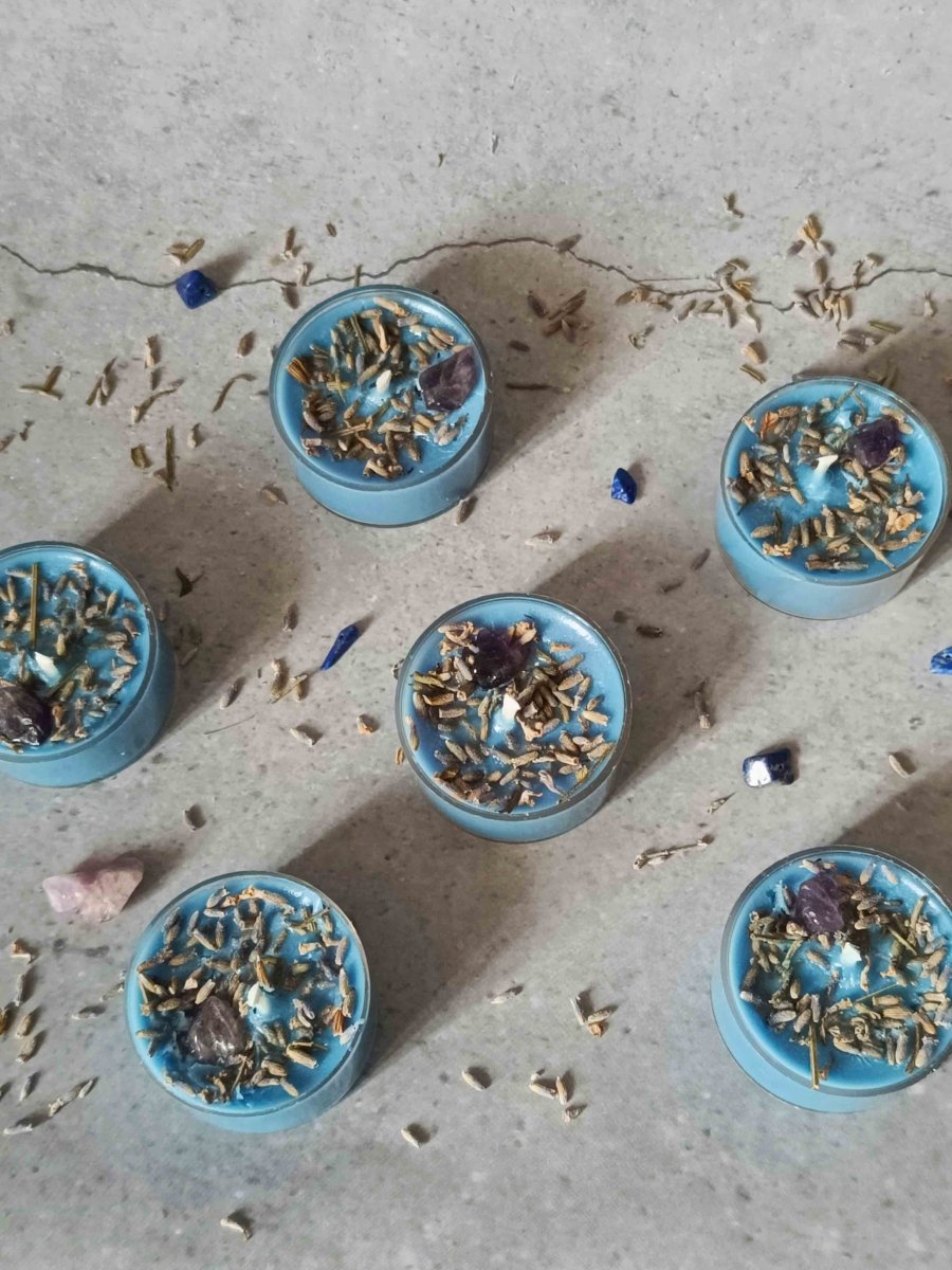 Rose Petals & Gold Foil Tealight - Set of 6 (Lavendar) – Candles & Fragrances by Rasa Home available on Brown Living™. Crystal & Herbs Tealight - Set Of 6 . SKU: TCS057_N. Img 11.