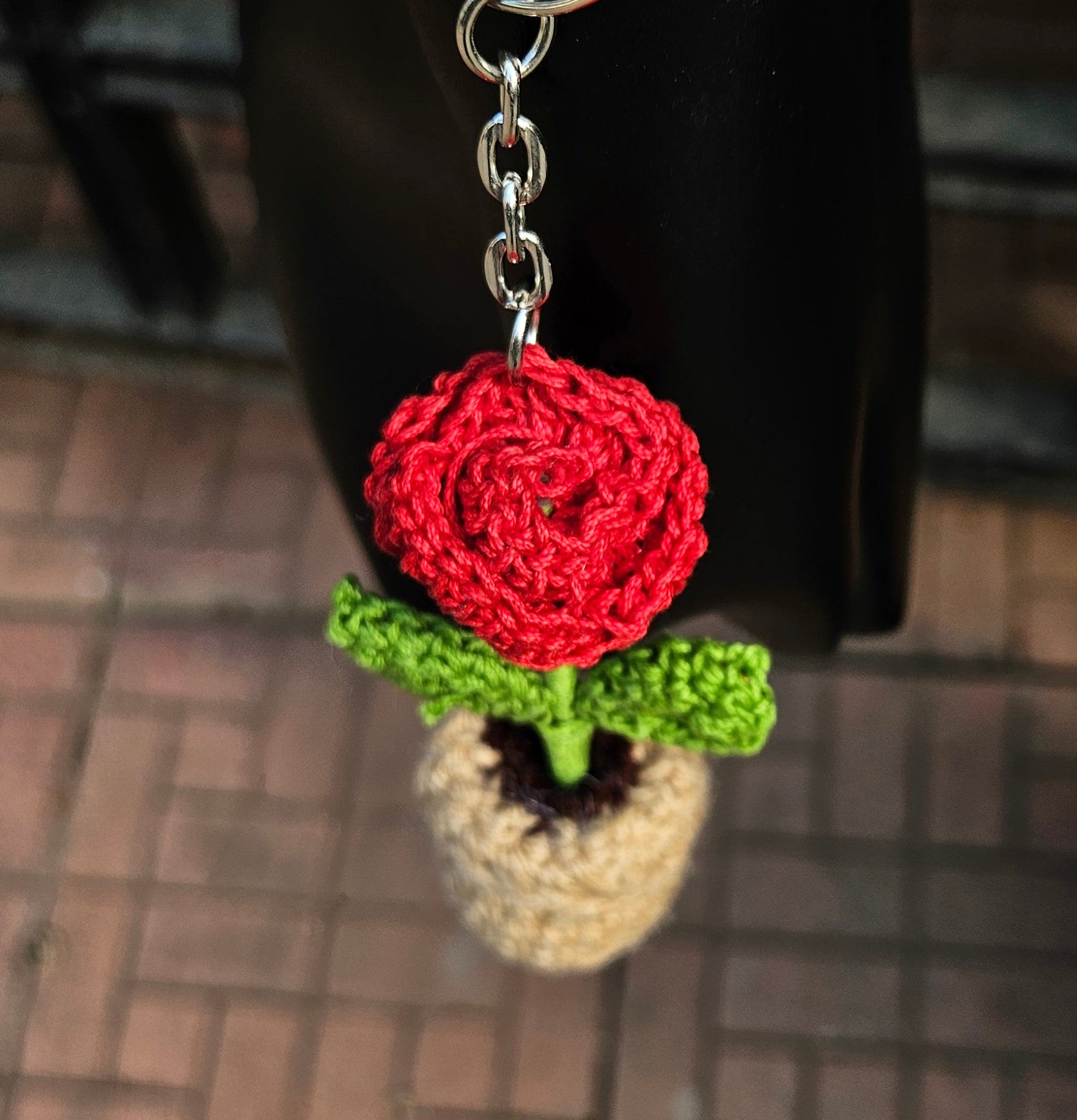 Rose Pot Keychain - Beautiful Handmade Crochet Accessory – Gift on Brown Living™. SKU: WTRPK1. Img 3.