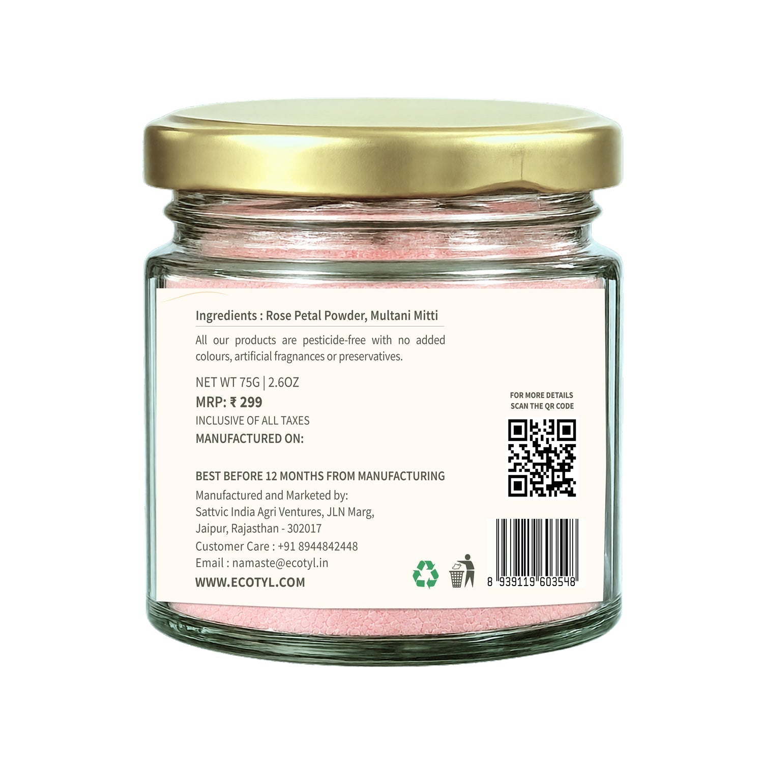 Rose Radiance Face Pack | Skin Glow & Brightening | 75g – Face Pack on Brown Living™. SKU: ECOTYL00067. Img 7.
