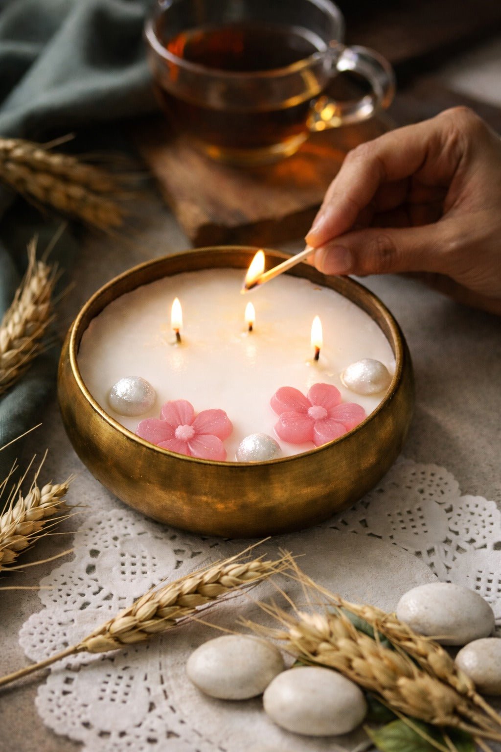 Rose Scented Floral Urli Candle – Elegant Home Fragrance Decor – Candles & Fragrances on Brown Living™. SKU: SN2587. Img 1.