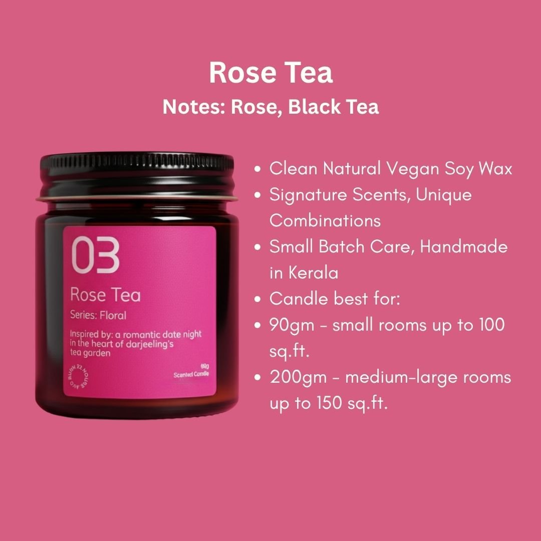 Rose Tea Soy Wax Candle | Rose Petal & Black Tea | Handmade & Vegan – Candles & Fragrances on Brown Living™. SKU: 03RTAJ200. Img 5.