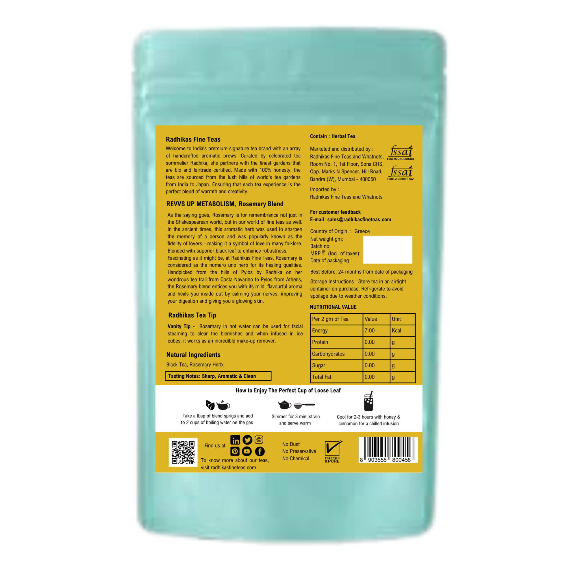 REVVS UP METABOLISM Rosemary Blend - A Refreshing and Aromatic Herbal Tea