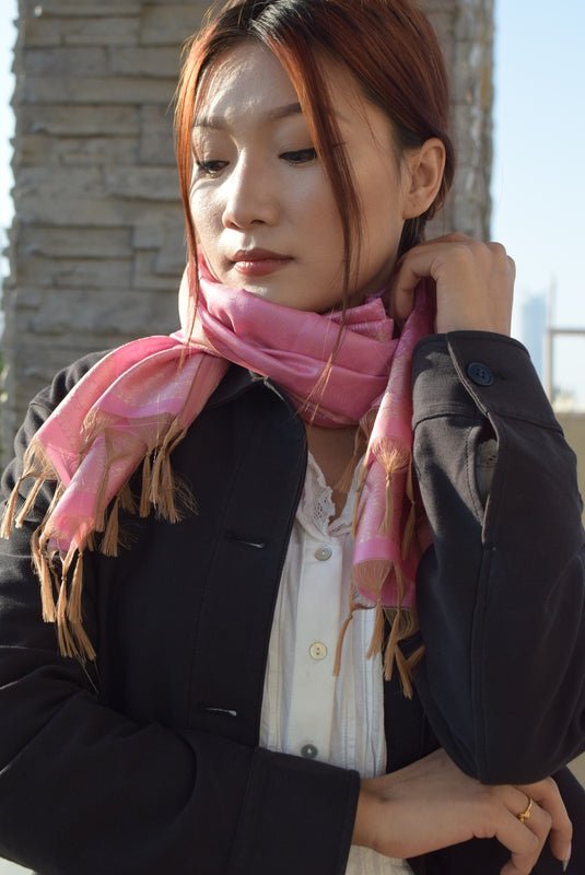 Rouge Silk Stole from Banaras | Handwoven Silk Stole – Womens Accessories on Brown Living™. SKU: EKL_04. Img 4.