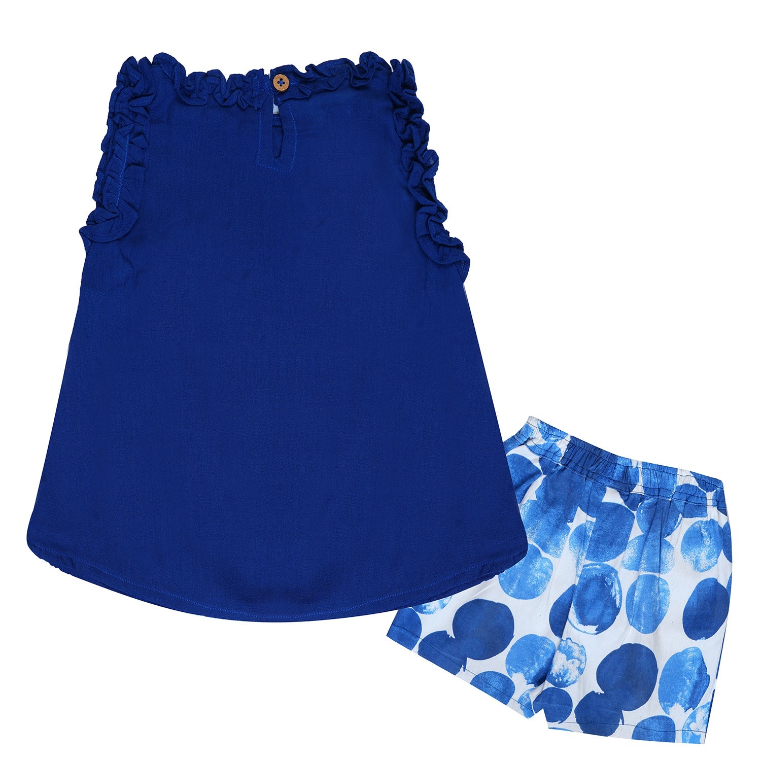Royal Blue Top & Printed Shorts Set For Girls | Regular Fit – Kids Daywear Sets on Brown Living™. SKU: PG163_1. Img 2.