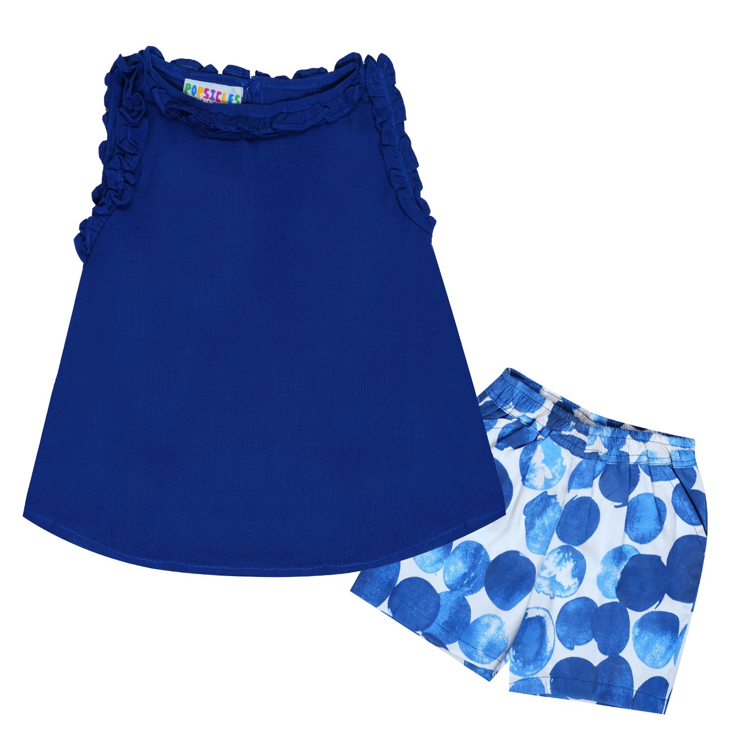Royal Blue Top & Printed Shorts Set For Girls | Regular Fit – Kids Daywear Sets on Brown Living™. SKU: PG163_1. Img 1.